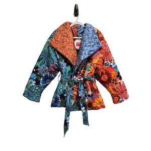CeliaB Snowdon Quilted Tie Belt Floral Reversible Coat Multicolor Women's Medium